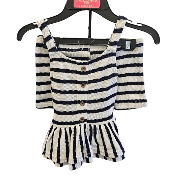Vince Camuto Blue White Striped Knit 2pc Short Set Little Girls NEW - Picture 1 of 5